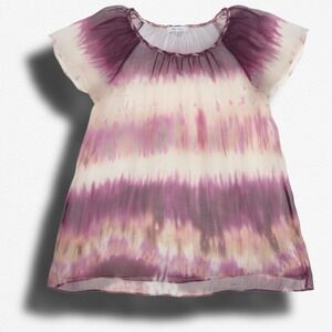 Blue Velvet Tie Dye Blouse Purple Cream Flutter Sleeve Top Size S